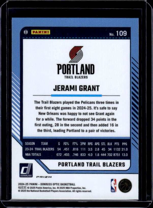2024-25 Donruss Optic #109 Jerami Grant Purple