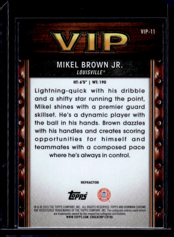 2025-26 Bowman #VIP-11 Mikel Brown Jr. Very Important Prospects Refractor