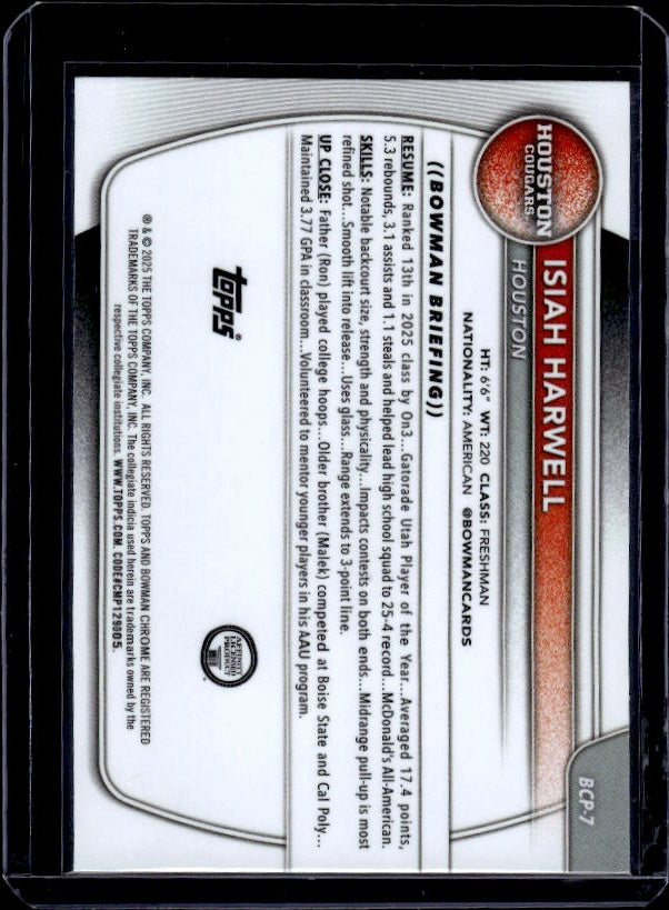 2025-26 Bowman #BCP-7 Isiah Harwell Chrome Prospects