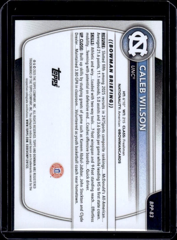 2025-26 Bowman #BPP-83 Caleb Wilson Prospects