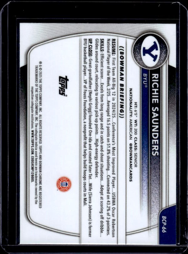 2025-26 Bowman #BCP-66 Richie Saunders Chrome Prospects