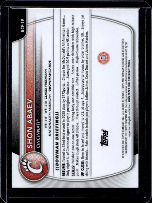 2025-26 Bowman #BCP-19 Shon Abaev Chrome Prospects