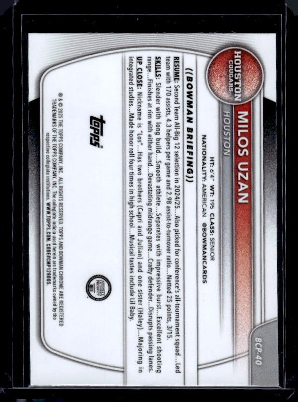 2025-26 Bowman #BCP-40 Milos Uzan Chrome Prospects