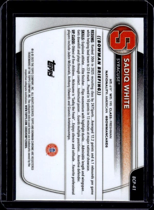 2025-26 Bowman #BCP-41 Sadiq White Jr. Chrome Prospects