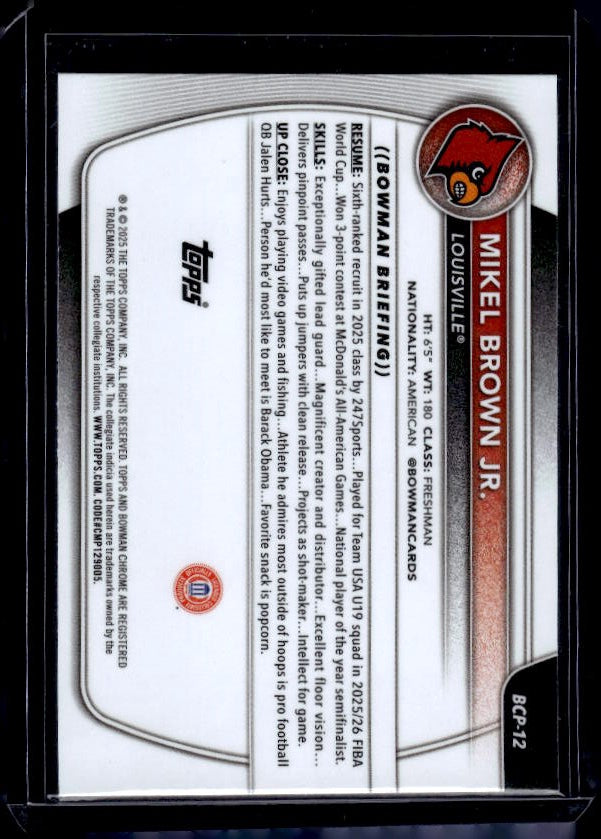 2025-26 Bowman #BCP-12 Mikel Brown Jr. Chrome Prospects