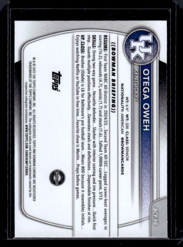 2025-26 Bowman #BCP-98 Otega Oweh Chrome Prospects