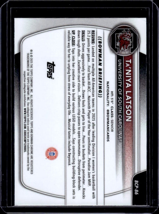2025-26 Bowman #BCP-86 Ta'Niya Latson Chrome Prospects