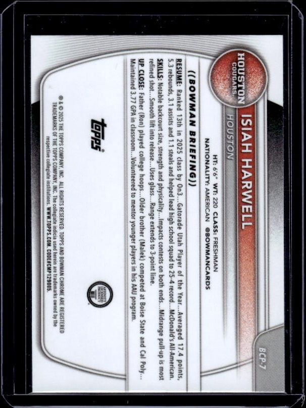 2025-26 Bowman #BCP-7 Isiah Harwell Chrome Prospects