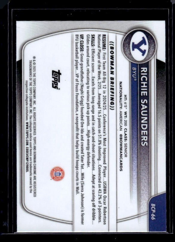 2025-26 Bowman #BCP-66 Richie Saunders Chrome Prospects
