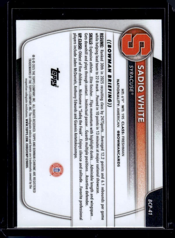 2025-26 Bowman #BCP-41 Sadiq White Jr. Chrome Prospects