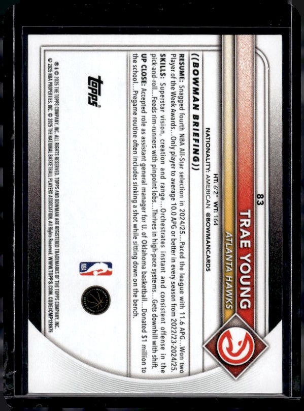 2025-26 Bowman #83 Trae Young Yellow Border #/75