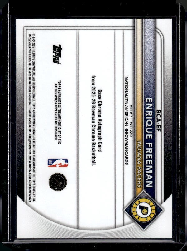 2025-26 Bowman #BCA-EF Enrique Freeman Chrome Autographs Blue X-Fractor #/150