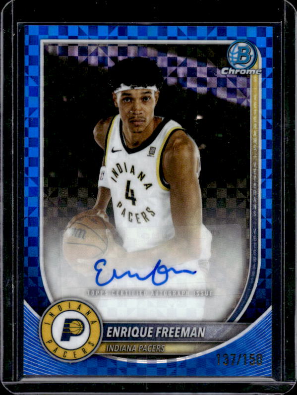 2025-26 Bowman #BCA-EF Enrique Freeman Chrome Autographs Blue X-Fractor #/150