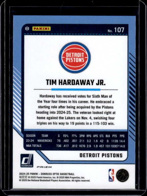 2024-25 Donruss Optic #107 Tim Hardaway Jr. Purple