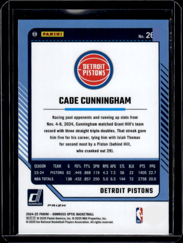 2024-25 Donruss Optic #26 Cade Cunningham Purple