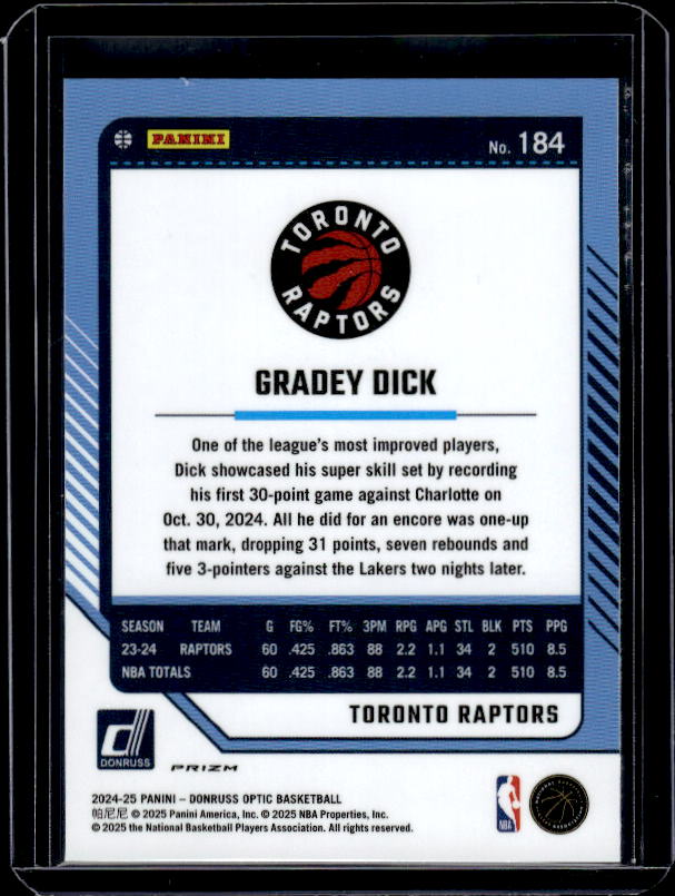 2024-25 Donruss Optic #184 Gradey Dick Purple