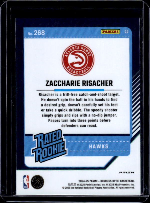 2024-25 Donruss Optic #268 Zaccharie Risacher Purple