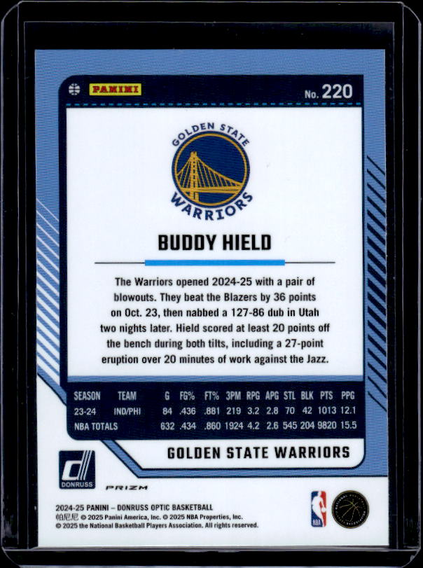 2024-25 Donruss Optic #220 Buddy Hield Purple