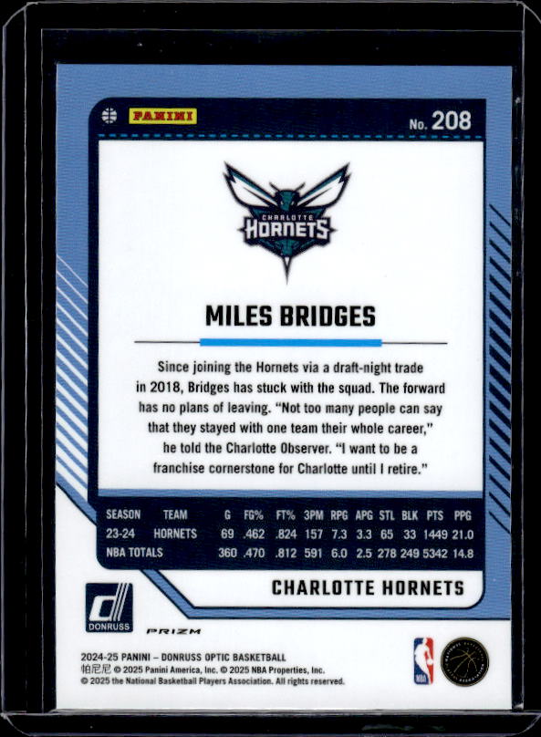 2024-25 Donruss Optic #208 Miles Bridges Purple