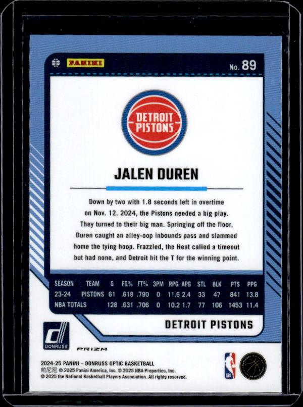 2024-25 Donruss Optic #89 Jalen Duren Purple