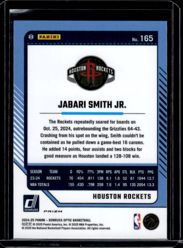 2024-25 Donruss Optic #165 Jabari Smith Jr. Purple