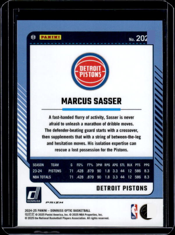 2024-25 Donruss Optic #202 Marcus Sasser Purple