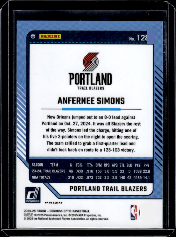 2024-25 Donruss Optic #128 Anfernee Simons Purple
