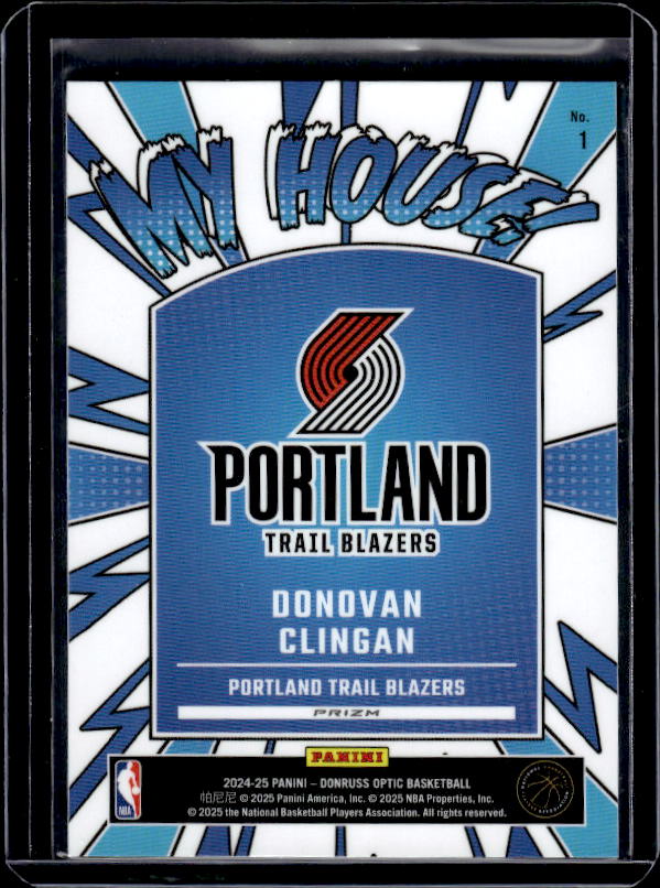 2024-25 Donruss Optic #1 Donovan Clingan My House Purple