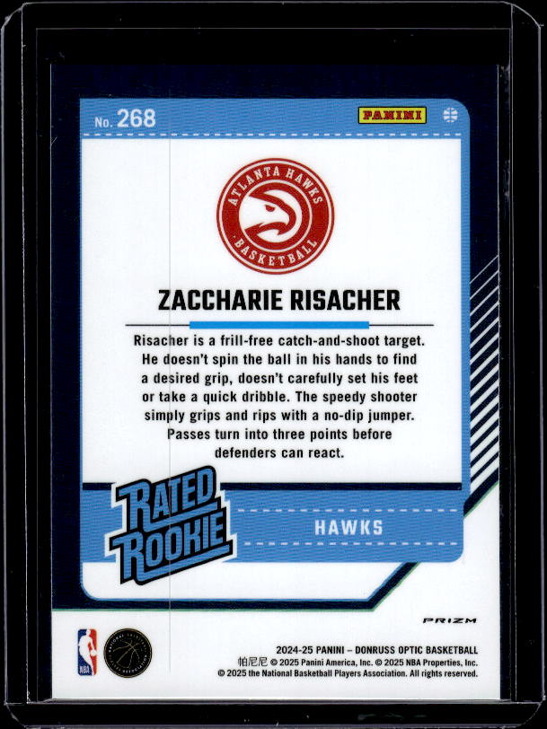 2024-25 Donruss Optic #268 Zaccharie Risacher Purple