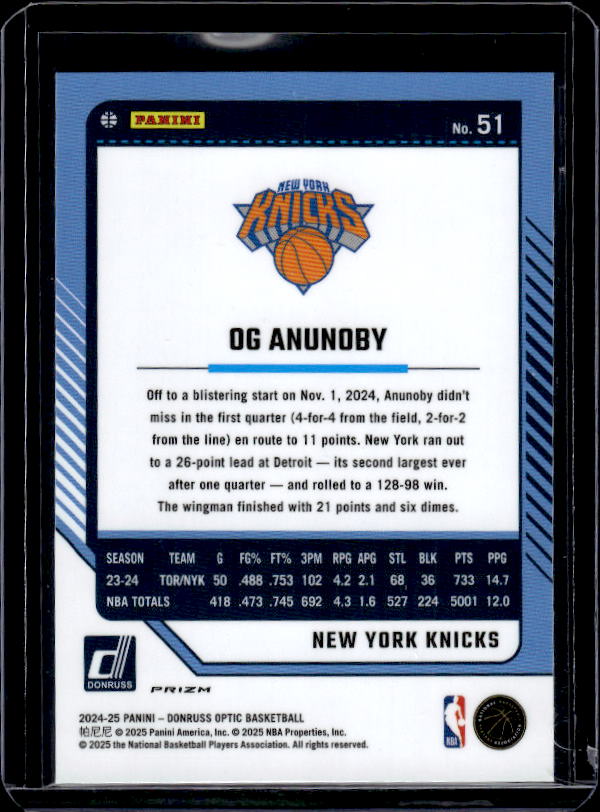 2024-25 Donruss Optic #51 OG Anunoby Purple
