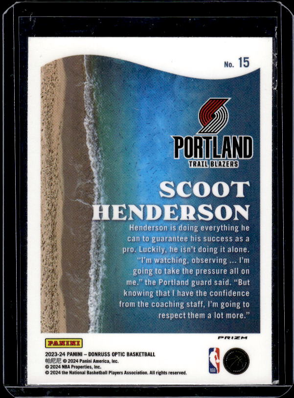 2023-24 Donruss Optic #15 Scoot Henderson Splash Purple