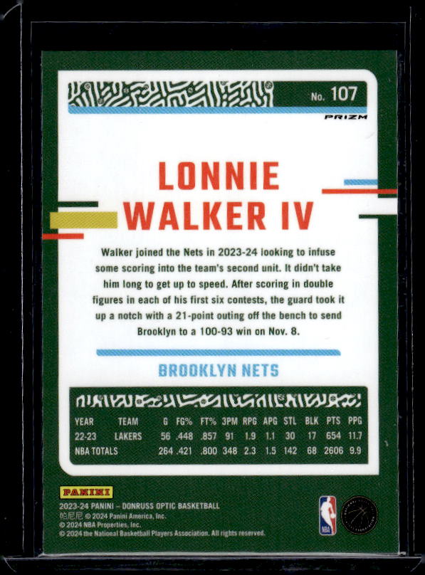 2023-24 Donruss Optic #107 Lonnie Walker IV Purple