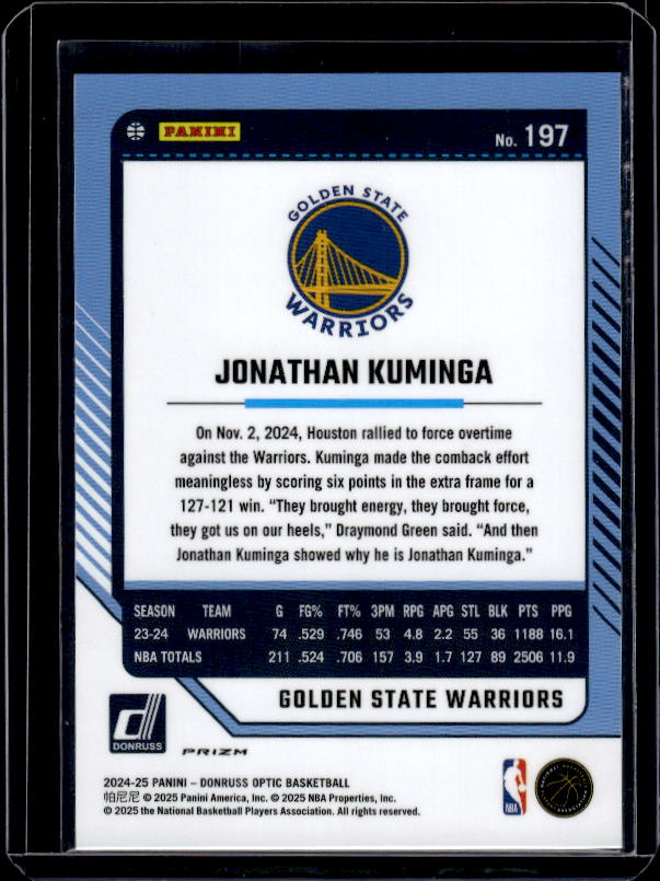 2024-25 Donruss Optic #197 Jonathan Kuminga Holo