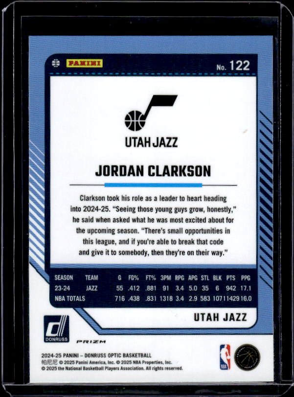 2024-25 Donruss Optic #122 Jordan Clarkson Holo