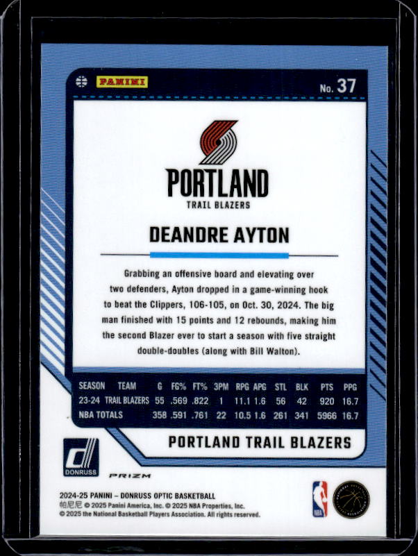 2024-25 Donruss Optic #37 Deandre Ayton Holo
