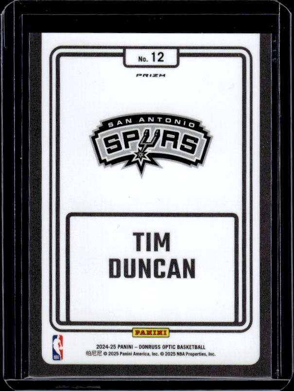 2024-25 Donruss Optic #12 Tim Duncan Winner Stays Holo