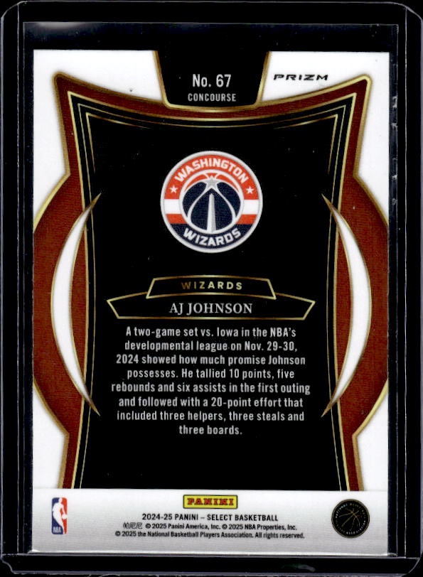2024-25 Panini Select #67 AJ Johnson Blue Prizm