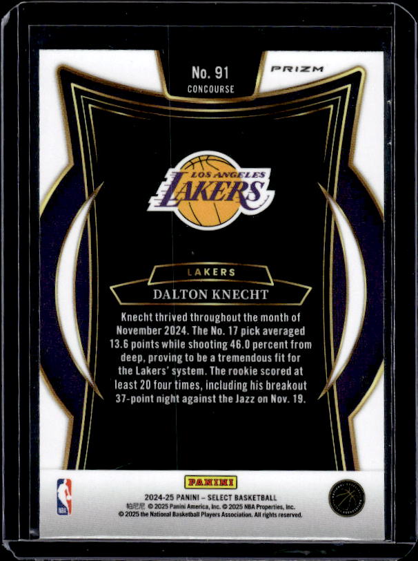 2024-25 Panini Select #91 Dalton Knecht Tectonic Prizm