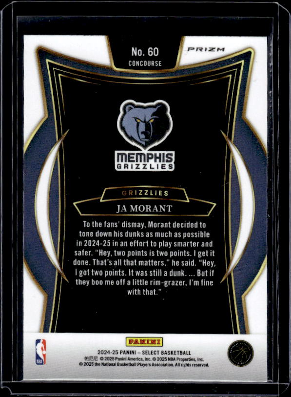 2024-25 Panini Select #60 Ja Morant Tectonic Prizm