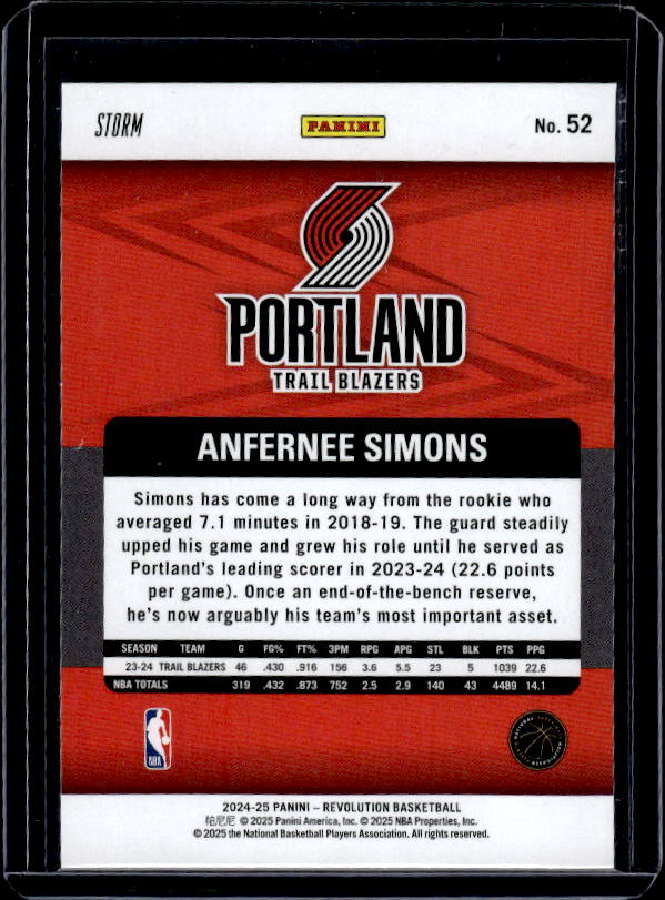 2024-25 Panini Revolution #52 Anfernee Simons Blue Storm