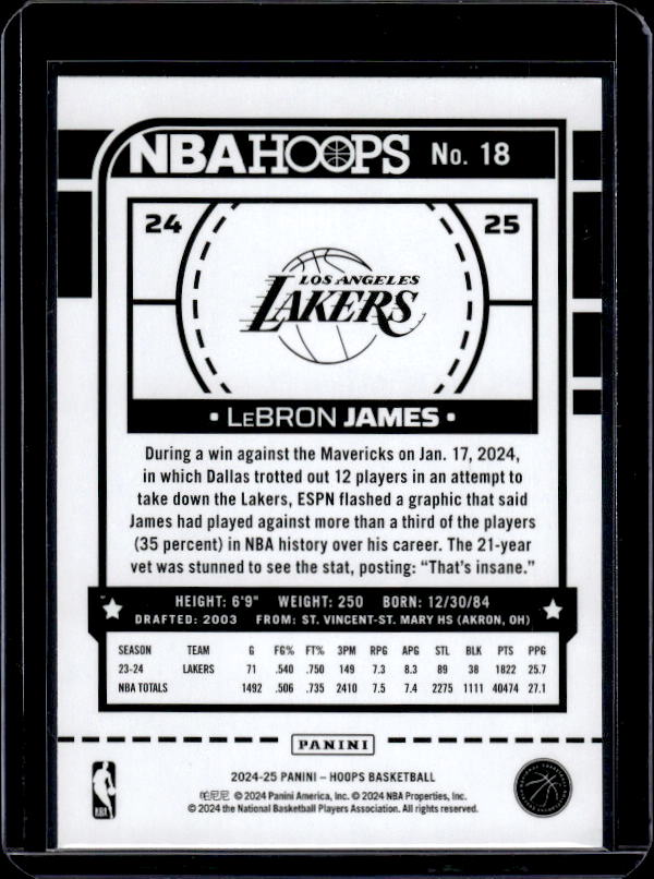 2024-25 Hoops #18 LeBron James