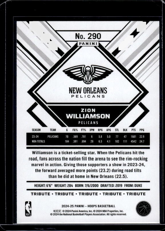 2024-25 Hoops #290 Zion Williamson