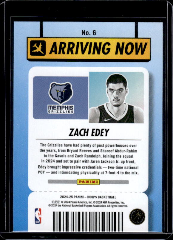 2024-25 Hoops #6 Zach Edey Arriving Now