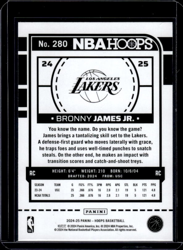 2024-25 Hoops #280 Bronny James Jr.