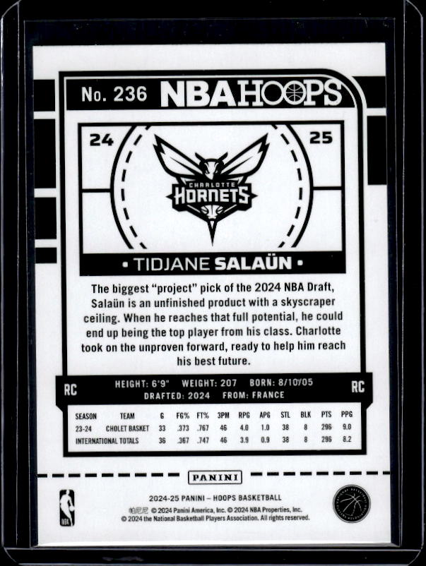 2024-25 Hoops #236 Tidjane Salaun Purple