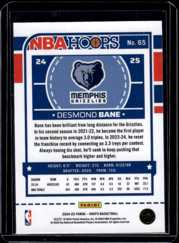 2024-25 Hoops #65 Desmond Bane Premium