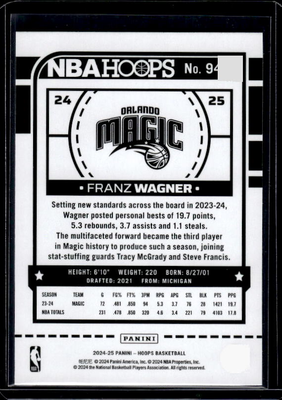 2024-25 Hoops #94 Franz Wagner Purple