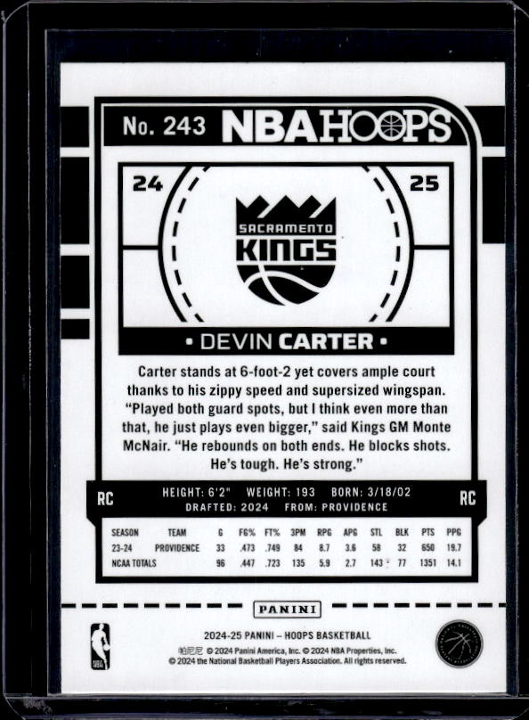2024-25 Hoops #243 Devin Carter Purple