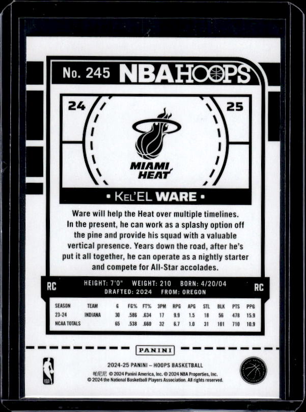 2024-25 Hoops #245 Kel'el Ware Purple