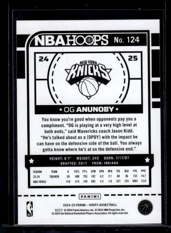 2024-25 Hoops #124 OG Anunoby Purple